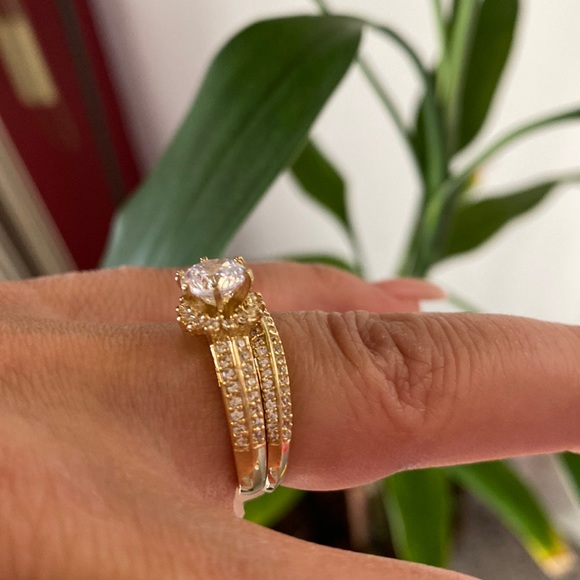 14k Solid Yellow Gold Engagement Ring Wedding Band - Picture 7 of 14